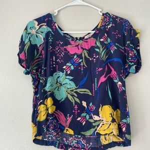 Tropical Floral Crop Top | Lightweight with Half Zipper in the Back